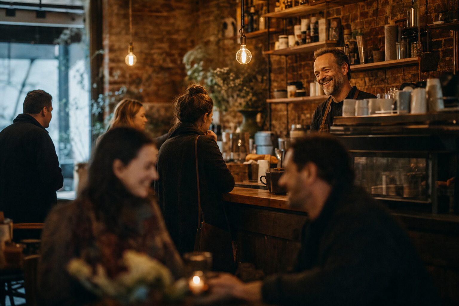 Warm evening in a family-owned coffee shop